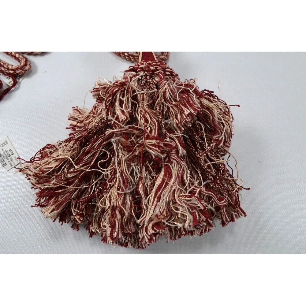 Lot of 4 Vintage Red & Ivory Drapery TieBacks Twisted Cord‎ Regency Shabby Chic